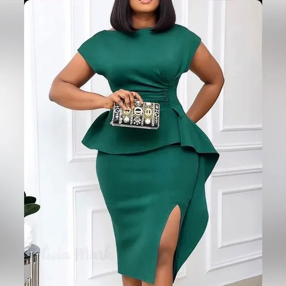 green emerald velvet dress Women's 3/4 Sleeve Work Dress Boat Neck Elegant Business Pencil Sheath  Dresses